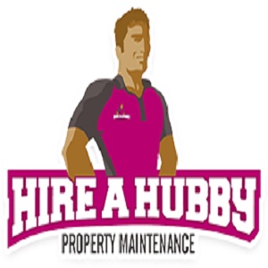 A man in a pink shirt with the words Hire a Hubby across it
