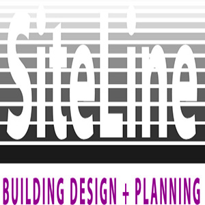 The words SiteLine Building Design and Planning in white and purple on a grey background
